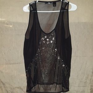 BKE Boutique XL Sheer Beaded Tank